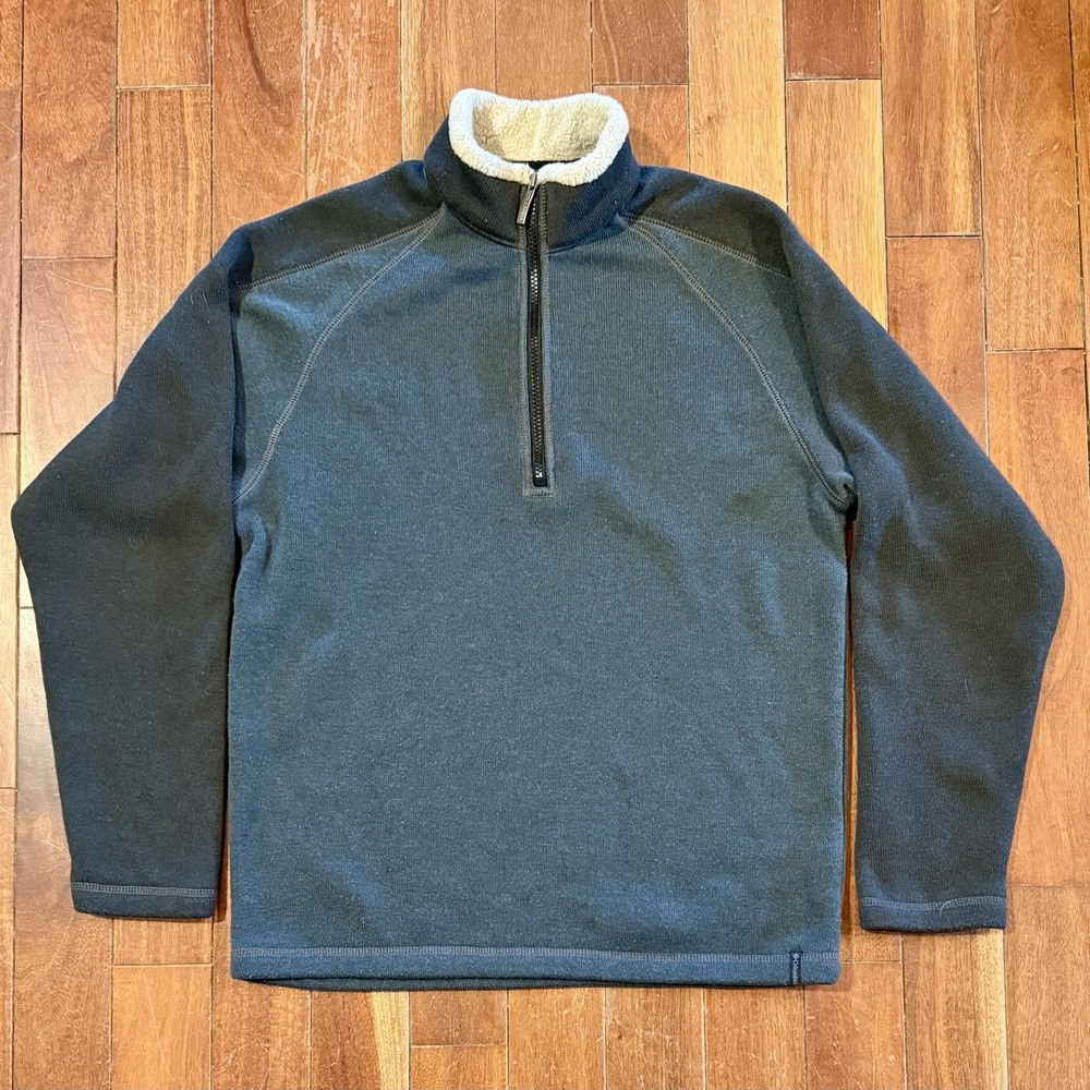 Columbia Men Sz M Navy Blue Gray Fleece Pullover Long Sleeve 1/4 Zip Mock Neck